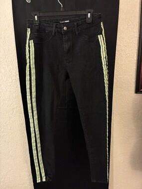 Fashion Nova Black Skinny Jeans with Neon Lime Side Stripes